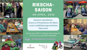 Viele Fotos mit verschiedenen RIkscha-Fahreren und Gästen sowie die Aufschrift RIkscha-Saison 2024