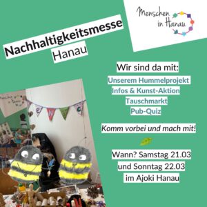 Auf grünem Hintergrund Werbung für die Nachhaltigkeitsmesse