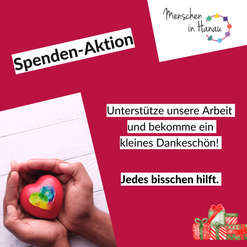 Auf rotem Hintergrund ist ein Spenden-Aufruf zu sehen. Es steht geschrieben: "Unterstütze unsere Arbeit und bekomme ein kleines Dankeschön! - Jedes bisschen hilft."