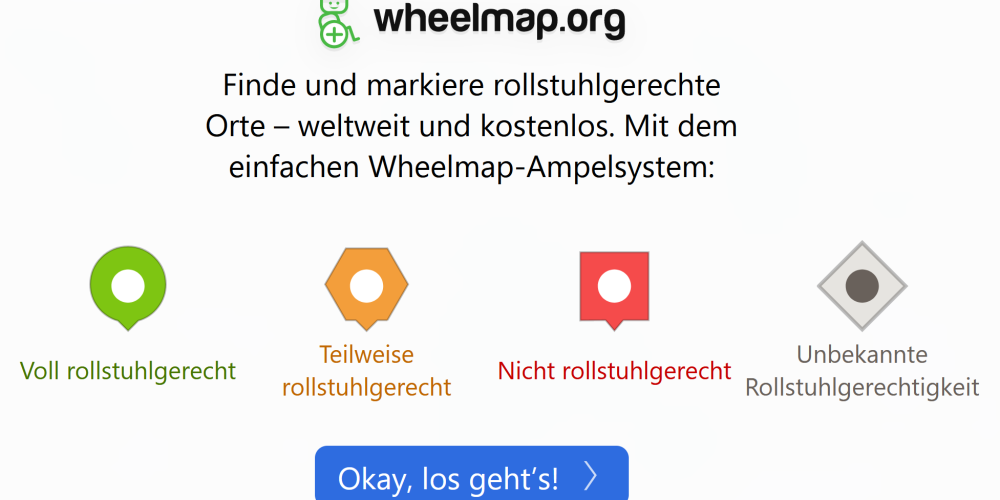 Die Startseite der Wheelmap.org - rollstuhlgerechte Orte finden.