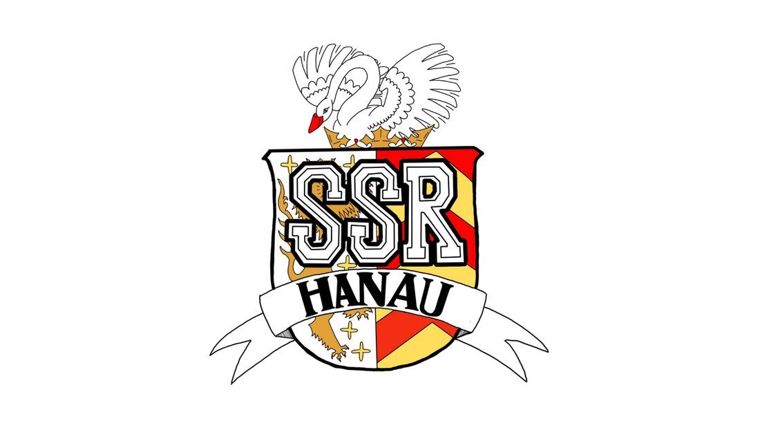 Logo des Stadtschülerrats. Ein Schwan sitzt auf einem Wappen mit der Aufschrift SSR-Hanau