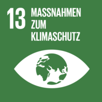 13. Ziel zur Agenda 2030 für Nachhaltige Entwicklung: Weniger Ungleichheit. Ein Auge mit der Erdkugel als Pupille ist abgebildet. Das Schild ist dunkelgrün